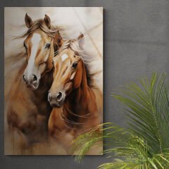 Eşli At Cam Tablo – Cam Duvar Sanatı