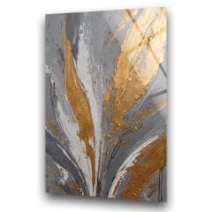 Yağlı Boya Görünümlü Altın Gri Yapraklar Cam Tablo – Cam Duvar Sanatı