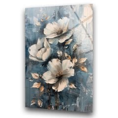 Mavi Çiçek Cam Tablo – Cam Duvar Sanatı