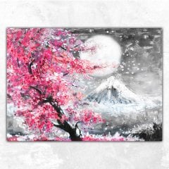 Sakura ve Dağ ile Yağlı Boya Manzara Kanvas Tablo