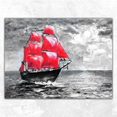 Kırmızı Yelken Yağlı Boya Soyut Kanvas Tablo