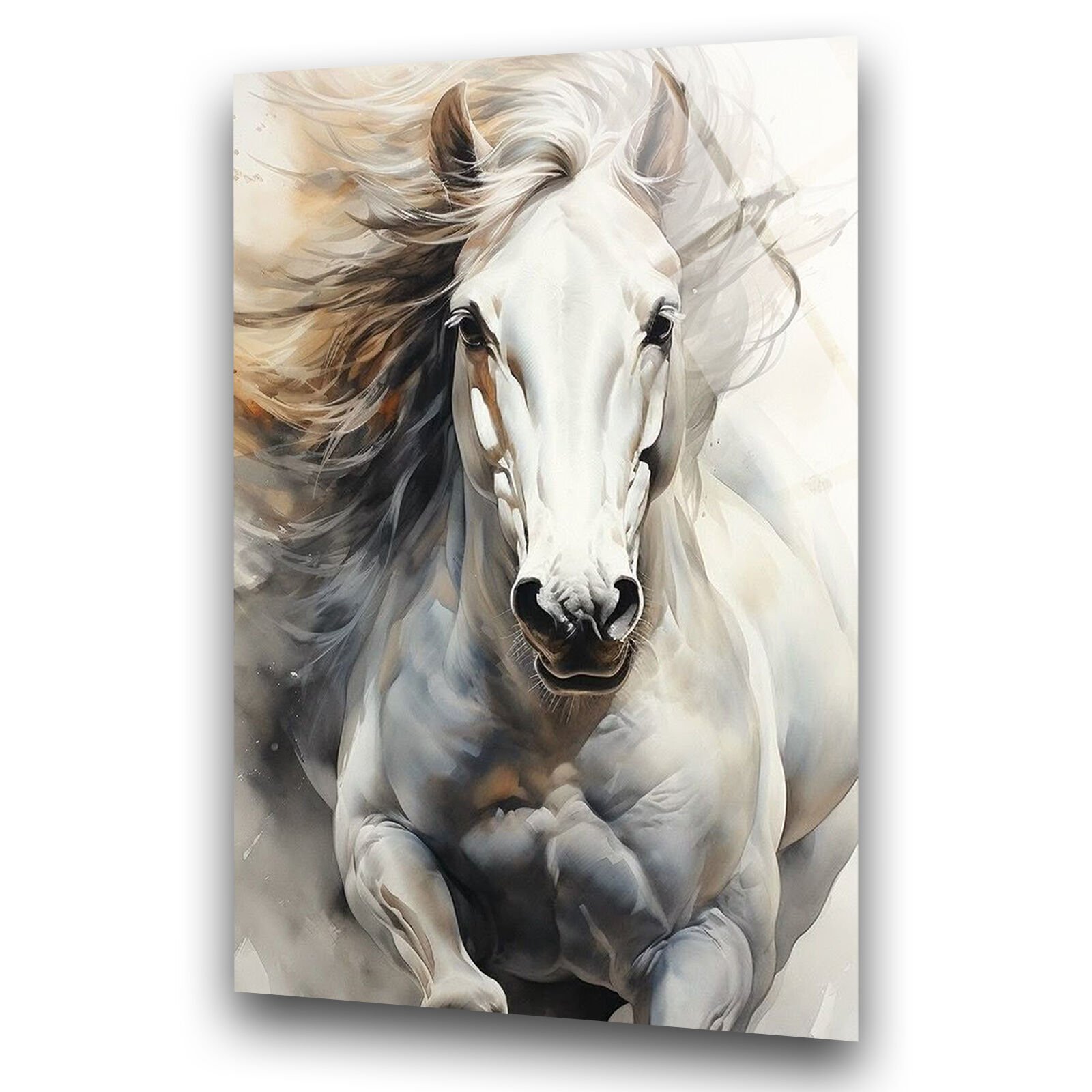 Beyaz At Cam Tablo – Cam Duvar Sanatı