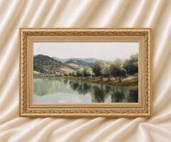Manzara Vintage Yağlı Boya Görünümlü  Çerçeveli Tablo