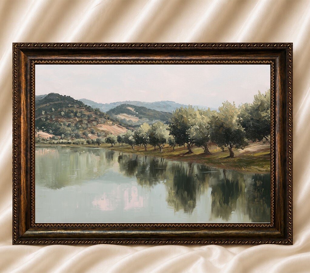 Manzara Vintage Yağlı Boya Görünümlü  Çerçeveli Tablo