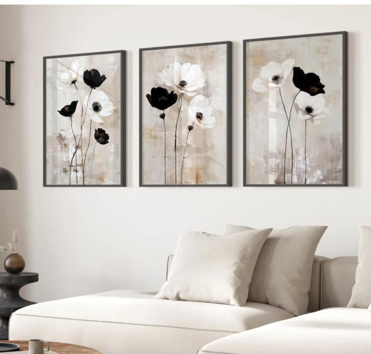 3 Parça Tablo, Siyah Çiçek Tablo