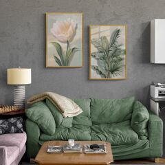 2 Parça Çerçeveli Ahşap Tablo Seti 32x24 cm - Altın