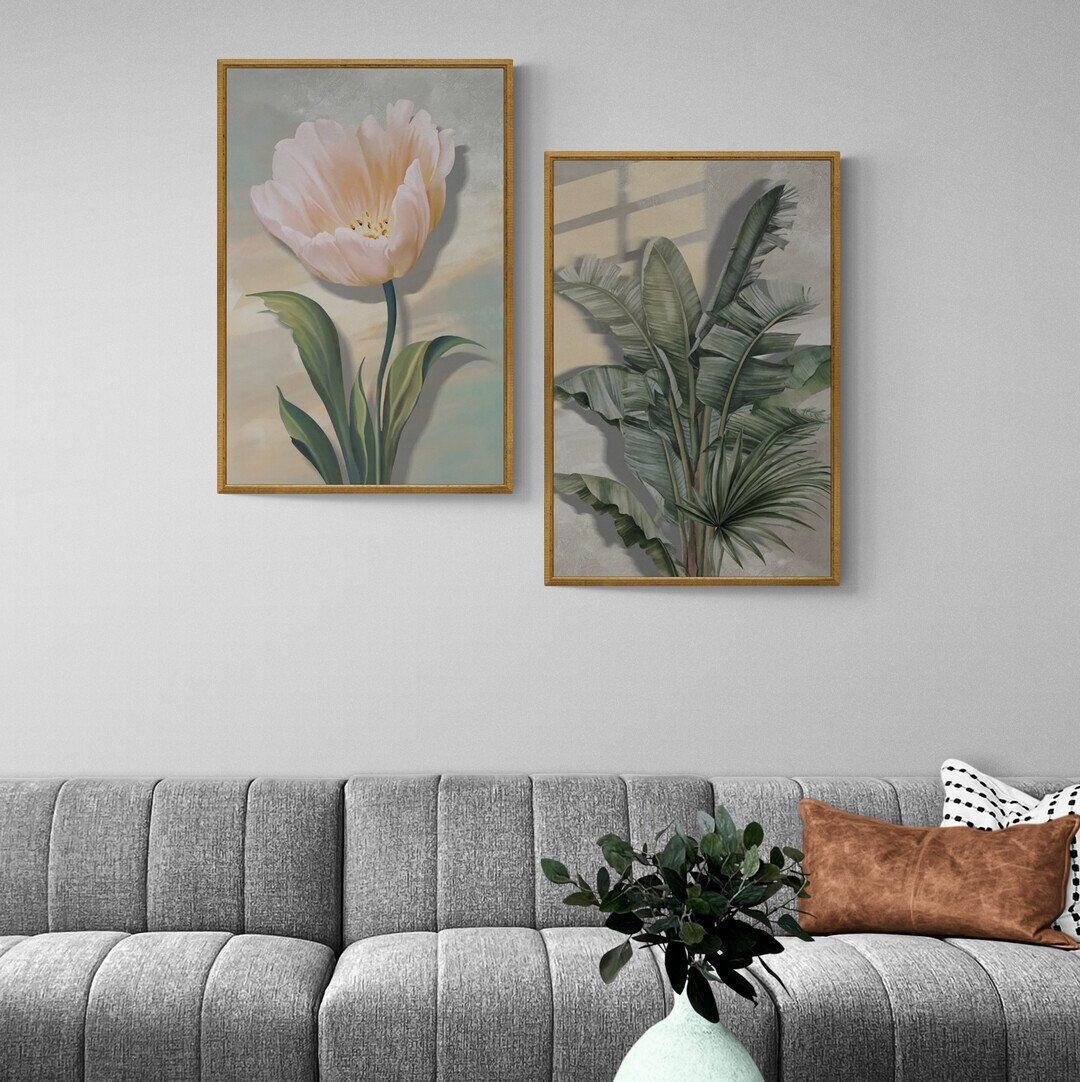 2 Parça Çerçeveli Ahşap Tablo Seti 32x24 cm - Altın