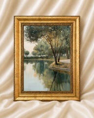 Manzara Vintage Yağlı Boya Görünümlü  Çerçeveli Tablo