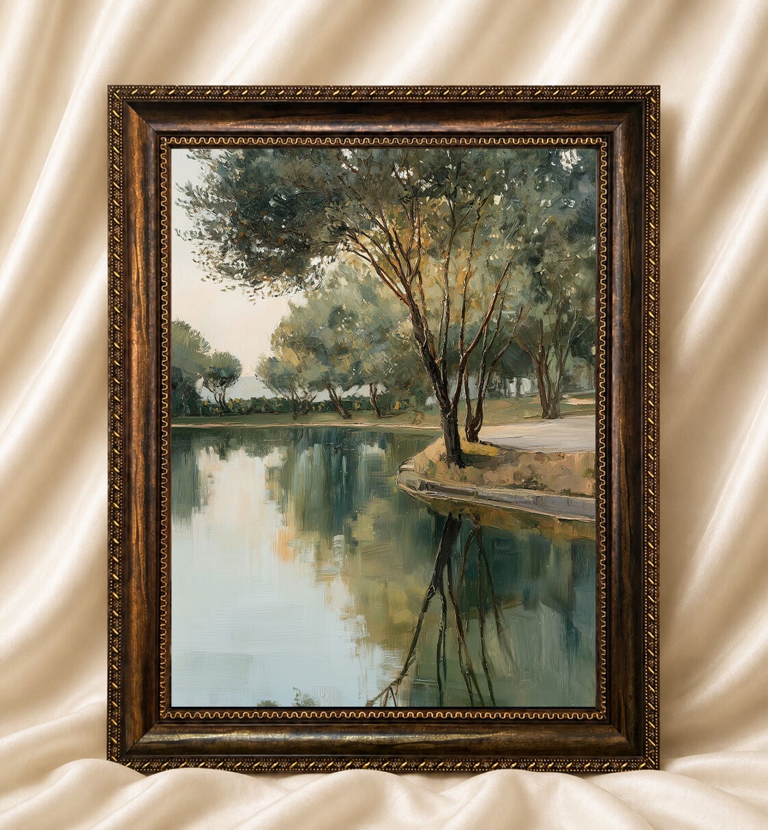 Manzara Vintage Yağlı Boya Görünümlü  Çerçeveli Tablo