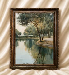 Manzara Vintage Yağlı Boya Görünümlü  Çerçeveli Tablo