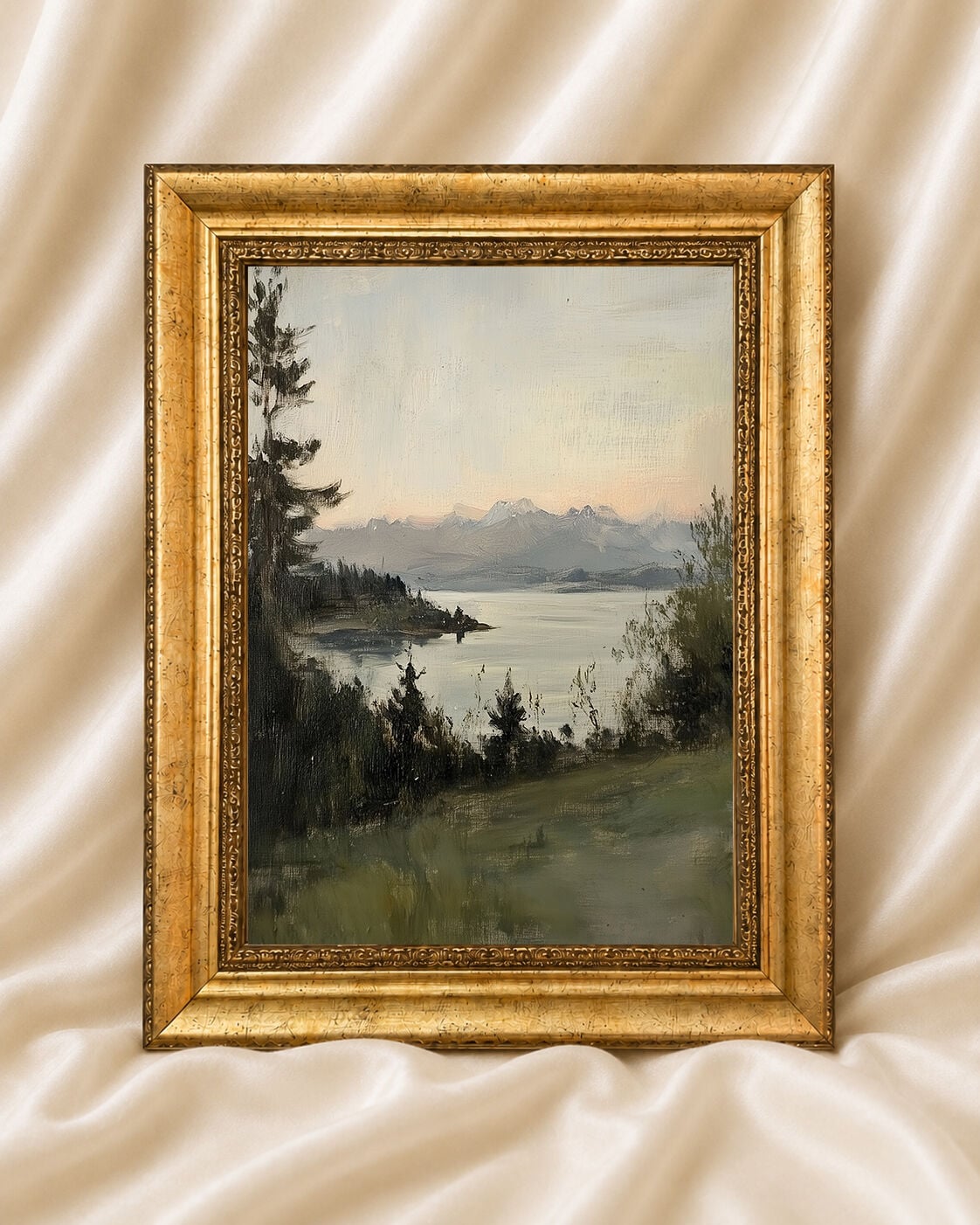 Vintage Çerçeveli Manzara Tablo Klasik Modern Duvar Dekoru